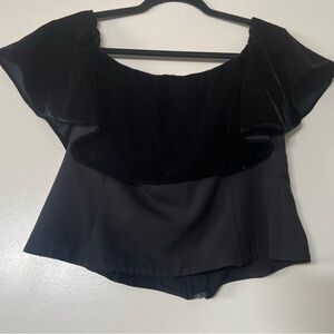 Black Off-Shoulder Ruffle Crop Top -
SB by Sachin&Babi.